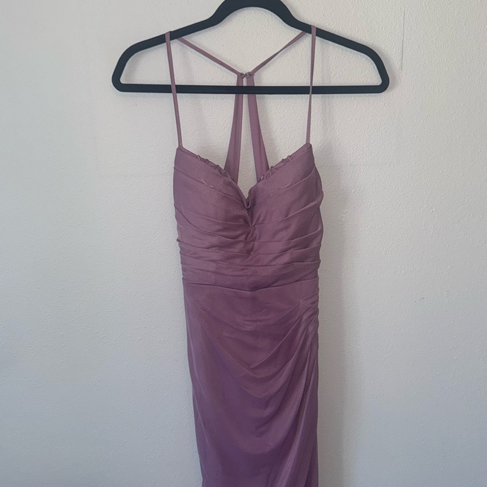 Azazie bridesmaids dress Wisteria, lavender Ashana sweetheart lace maxi sheath